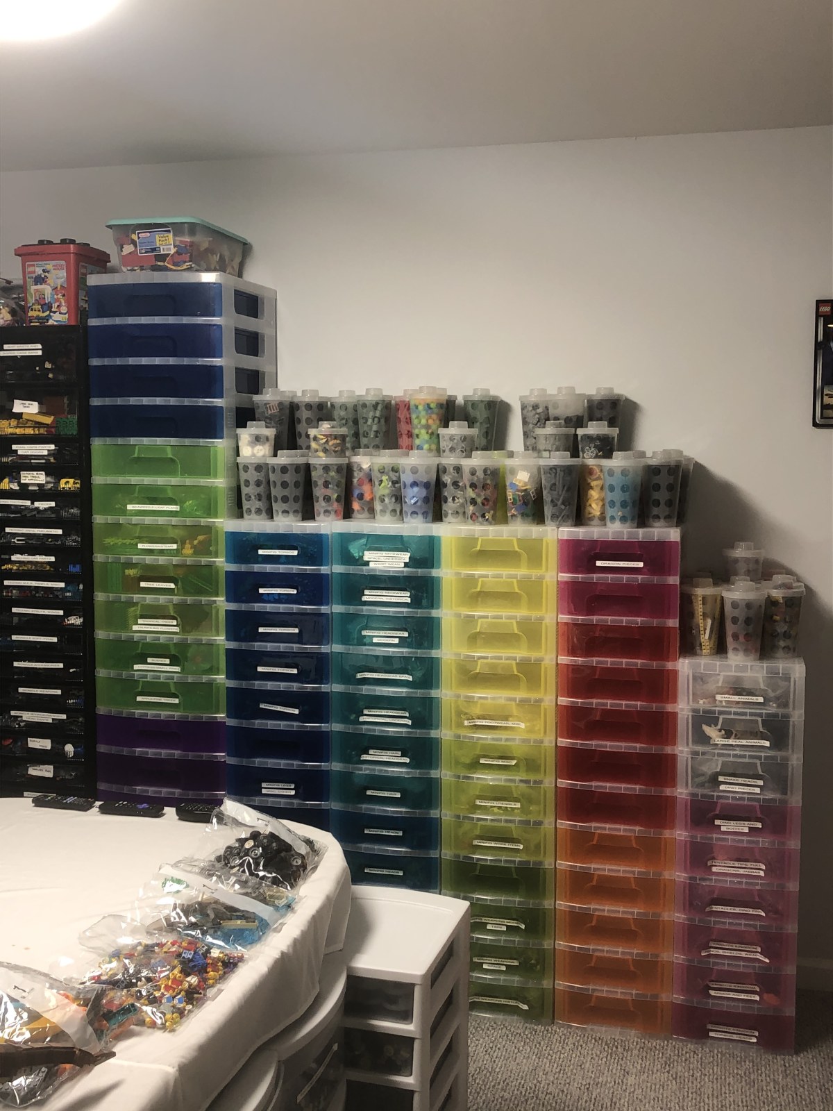 My sorting setup. Drawers from Michael's and drawer organizers from Target  : r/lego