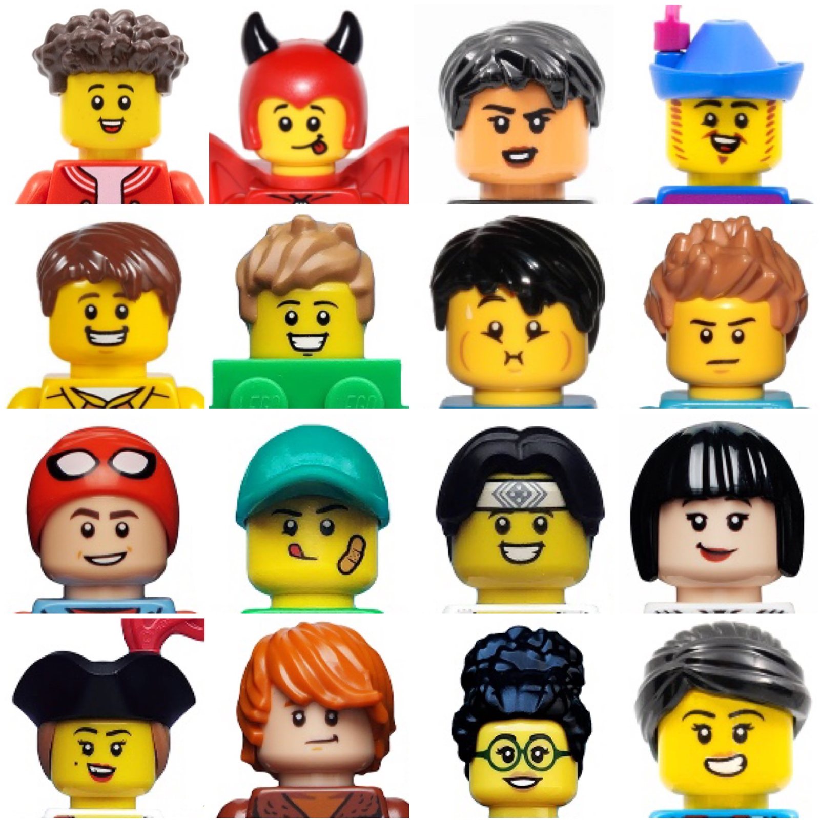 LEGO Yellow City Minifigure Head Male Boy Wavy Eyebrows Dimples 