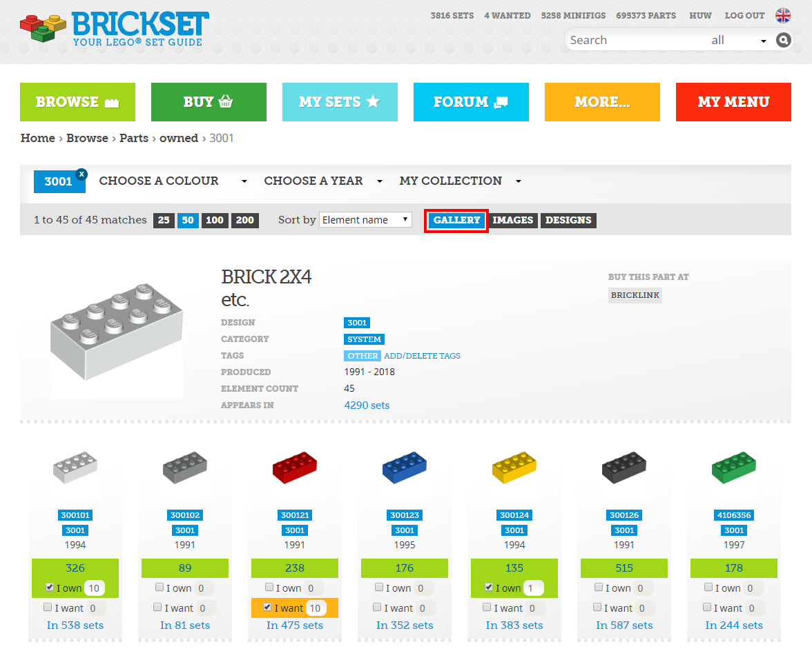 succes Opgive Zoo om natten Tutorial: How to view and record the parts you own | Brickset: LEGO set  guide and database