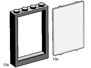 & 4347 2493 2 Black Bank Doors and Lego Windows with Smoke Glass 1x4x5 