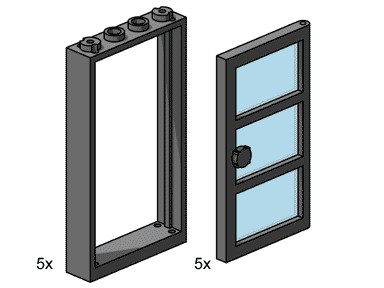 LEGO 3449 1x4x6 Black Door and Frames with Transparent Blue Panes