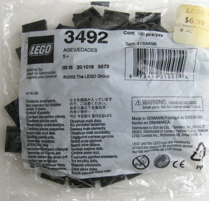 LEGO 3492 2x2 Black Smooth Tiles