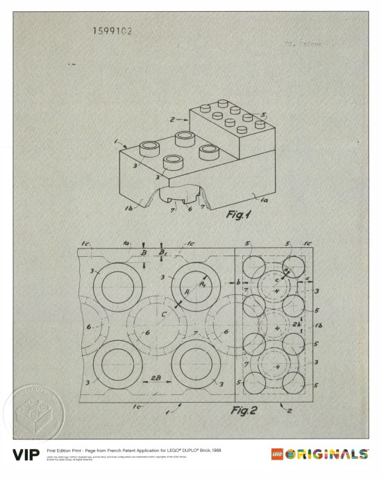 LEGO 5005998 First Edition Page from French Patent Application for LEGO DUPLO Brick, 1968