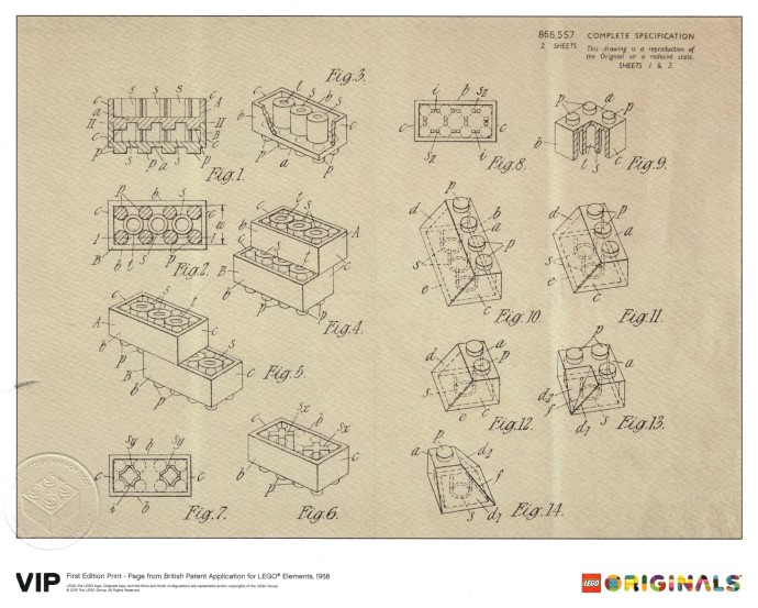 LEGO 5006004 First Edition Print - Page from British Patent Application for LEGO Elements, 1968