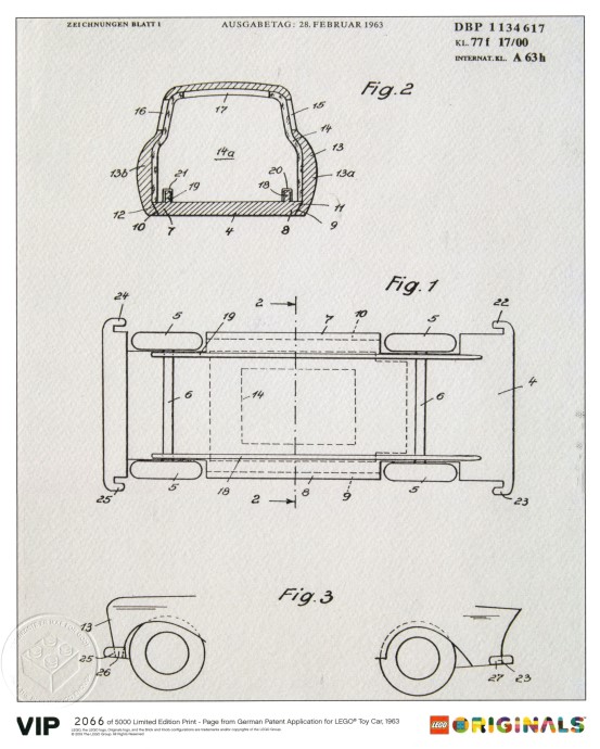 LEGO 5006006 Limited Edition Print – Page from German Patent Application for LEGO Toy Car, 1963