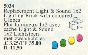 LEGO 5034 Light and Sound 1 x 2 Lighting Brick and 4 Colour Globes