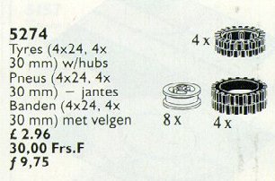LEGO 5274 Tyres with Hubs 24 and 30 mm