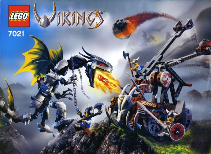 LEGO 7021 Viking Double Catapult vs. the Armored Ofnir Dragon