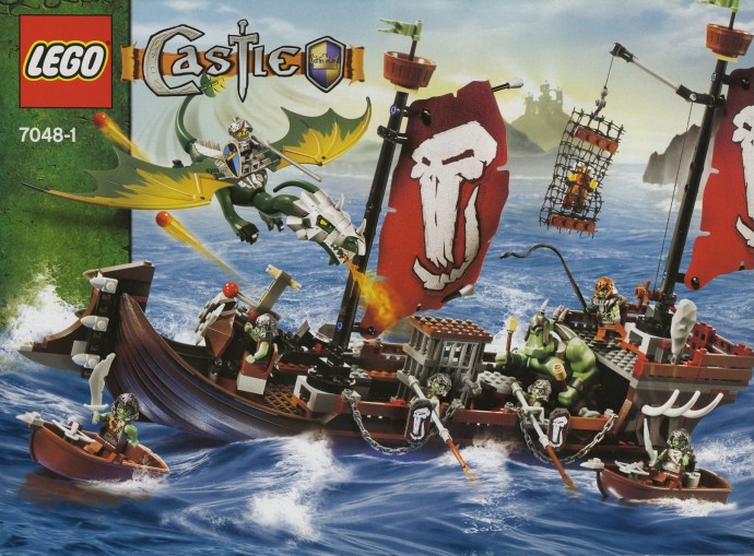LEGO Castle Troll Warship 7048 Cloth Scull Flag 4518362 Tattered Fantasy Era Red 