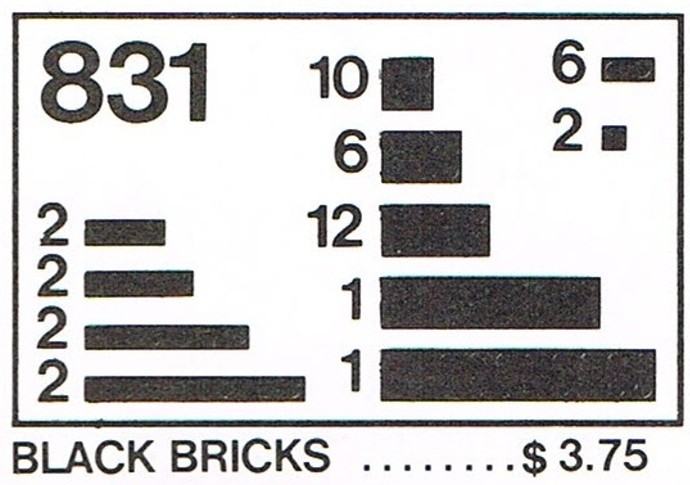 LEGO 831 Black Bricks Parts Pack