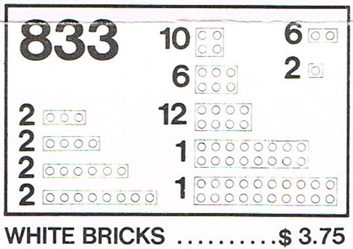LEGO 833 White Bricks Parts Pack