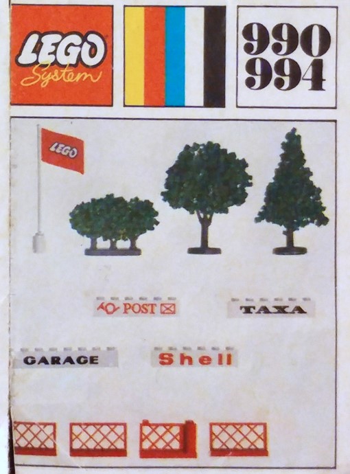 LEGO 990 Trees and Signs (1971 version with granulated trees and 4 bricks)