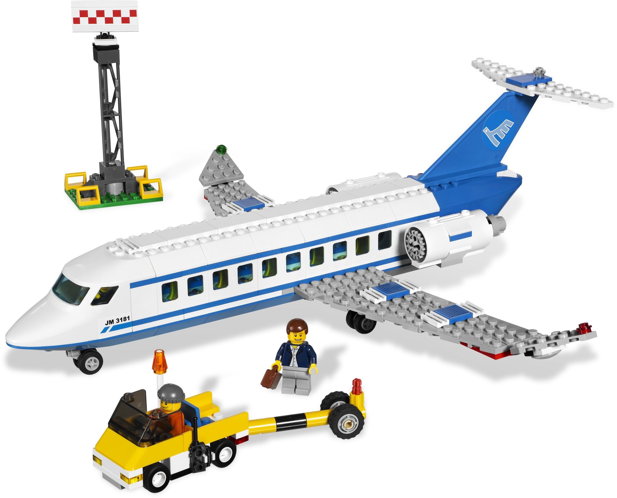 Complete Lego 3182 Airport City airplane jet w/minifigures and instructions used 