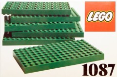 <h1>6 Lego Baseplates 8 x 16 Green</h1><div class='tags floatleft'><a href='/sets/1087-1/6-Lego-Baseplates-8-x-16-Green'>1087-1</a> <a href='/sets/theme-Dacta'>Dacta</a> <a class='year' href='/sets/theme-Dacta/year-1985'>1985</a> </div><div class='floatright'>©1985 LEGO Group</div>