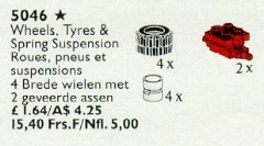 <h1>Wheels, Tyres and Spring Suspension</h1><div class='tags floatleft'><a href='/sets/5046-1/Wheels-Tyres-and-Spring-Suspension'>5046-1</a> <a href='/sets/theme-Service-Packs'>Service Packs</a> <a class='year' href='/sets/theme-Service-Packs/year-1991'>1991</a> </div><div class='floatright'>©1991 LEGO Group</div>