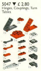 <h1>Hinges, Couplings and Turntables</h1><div class='tags floatleft'><a href='/sets/5047-1/Hinges-Couplings-and-Turntables'>5047-1</a> <a href='/sets/theme-Service-Packs'>Service Packs</a> <a class='year' href='/sets/theme-Service-Packs/year-1993'>1993</a> </div><div class='floatright'>©1993 LEGO Group</div>