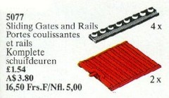 <h1>Sliding Gates and Rails</h1><div class='tags floatleft'><a href='/sets/5077-1/Sliding-Gates-and-Rails'>5077-1</a> <a href='/sets/theme-Service-Packs'>Service Packs</a> <a class='subtheme' href='/sets/subtheme-Trains'>Trains</a> <a class='year' href='/sets/theme-Service-Packs/year-1989'>1989</a> </div><div class='floatright'>©1989 LEGO Group</div>