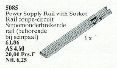 <h1>Insulating Track Plus Socket 12V (Isolating Rail)</h1><div class='tags floatleft'><a href='/sets/5085-1/Insulating-Track-Plus-Socket-12V-(Isolating-Rail)'>5085-1</a> <a href='/sets/theme-Service-Packs'>Service Packs</a> <a class='subtheme' href='/sets/subtheme-Trains'>Trains</a> <a class='year' href='/sets/theme-Service-Packs/year-1989'>1989</a> </div><div class='floatright'>©1989 LEGO Group</div>