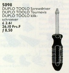 <h1>Duplo Toolo Screwdriver</h1><div class='tags floatleft'><a href='/sets/5098-1/Duplo-Toolo-Screwdriver'>5098-1</a> <a href='/sets/theme-Service-Packs'>Service Packs</a> <a class='subtheme' href='/sets/subtheme-Toolo'>Toolo</a> <a class='year' href='/sets/theme-Service-Packs/year-1992'>1992</a> </div><div class='floatright'>©1992 LEGO Group</div>