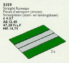 <h1>Two Straight Airport Runways</h1><div class='tags floatleft'><a href='/sets/5159-1/Two-Straight-Airport-Runways'>5159-1</a> <a href='/sets/theme-Service-Packs'>Service Packs</a> <a class='subtheme' href='/sets/subtheme-Town'>Town</a> <a class='year' href='/sets/theme-Service-Packs/year-1991'>1991</a> </div><div class='floatright'>©1991 LEGO Group</div>