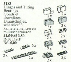 <h1>Hinges and Tilting Bearings</h1><div class='tags floatleft'><a href='/sets/5183-1/Hinges-and-Tilting-Bearings'>5183-1</a> <a href='/sets/theme-Service-Packs'>Service Packs</a> <a class='year' href='/sets/theme-Service-Packs/year-1989'>1989</a> </div><div class='floatright'>©1989 LEGO Group</div>