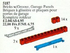 <h1>Bricks with Groove, Garage Panels</h1><div class='tags floatleft'><a href='/sets/5187-1/Bricks-with-Groove-Garage-Panels'>5187-1</a> <a href='/sets/theme-Service-Packs'>Service Packs</a> <a class='year' href='/sets/theme-Service-Packs/year-1989'>1989</a> </div><div class='floatright'>©1989 LEGO Group</div>