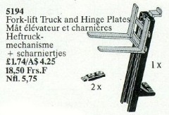 <h1>Forklift Truck and Hinge Plates</h1><div class='tags floatleft'><a href='/sets/5194-1/Forklift-Truck-and-Hinge-Plates'>5194-1</a> <a href='/sets/theme-Service-Packs'>Service Packs</a> <a class='year' href='/sets/theme-Service-Packs/year-1989'>1989</a> </div><div class='floatright'>©1989 LEGO Group</div>