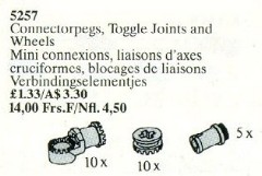 <h1>Connector Pegs, Toggle Joints and Wheels</h1><div class='tags floatleft'><a href='/sets/5257-1/Connector-Pegs-Toggle-Joints-and-Wheels'>5257-1</a> <a href='/sets/theme-Service-Packs'>Service Packs</a> <a class='subtheme' href='/sets/subtheme-Technic'>Technic</a> <a class='year' href='/sets/theme-Service-Packs/year-1990'>1990</a> </div><div class='floatright'>©1990 LEGO Group</div>