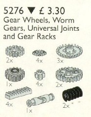 <h1>Gear Wheels, Worm Gears and Racks, Universal Joints</h1><div class='tags floatleft'><a href='/sets/5276-1/Gear-Wheels-Worm-Gears-and-Racks-Universal-Joints'>5276-1</a> <a href='/sets/theme-Service-Packs'>Service Packs</a> <a class='subtheme' href='/sets/subtheme-Technic'>Technic</a> <a class='year' href='/sets/theme-Service-Packs/year-1993'>1993</a> </div><div class='floatright'>&copy;1993 LEGO Group</div>