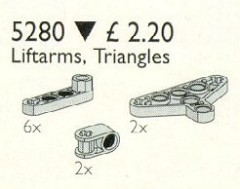 <h1>Lift-Arms and Triangles</h1><div class='tags floatleft'><a href='/sets/5280-1/Lift-Arms-and-Triangles'>5280-1</a> <a href='/sets/theme-Service-Packs'>Service Packs</a> <a class='subtheme' href='/sets/subtheme-Technic'>Technic</a> <a class='year' href='/sets/theme-Service-Packs/year-1993'>1993</a> </div><div class='floatright'>©1993 LEGO Group</div>