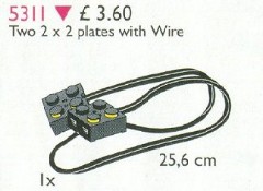 <h1>Two 2 x 2 Plates with Wire, 25.6 cm</h1><div class='tags floatleft'><a href='/sets/5311-1/Two-2-x-2-Plates-with-Wire-25-6-cm'>5311-1</a> <a href='/sets/theme-Service-Packs'>Service Packs</a> <a class='subtheme' href='/sets/subtheme-Trains'>Trains</a> <a class='year' href='/sets/theme-Service-Packs/year-1996'>1996</a> </div><div class='floatright'>&copy;1996 LEGO Group</div>