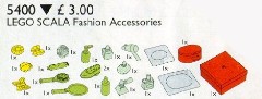 <h1>LEGO Scala Fashion Accessories</h1><div class='tags floatleft'><a href='/sets/5400-1/LEGO-Scala-Fashion-Accessories'>5400-1</a> <a href='/sets/theme-Service-Packs'>Service Packs</a> <a class='subtheme' href='/sets/subtheme-Scala'>Scala</a> <a class='year' href='/sets/theme-Service-Packs/year-1998'>1998</a> </div><div class='floatright'>©1998 LEGO Group</div>
